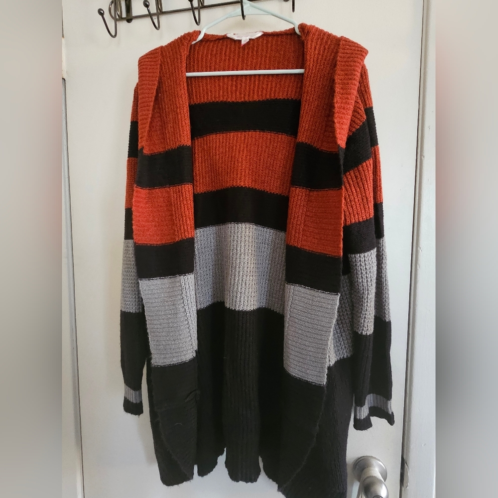 No Boundaries Striped Sweater - Black, Gray, Orange - Picture 3 of 8